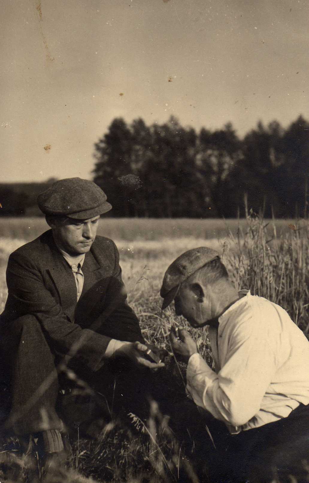 Agronomo ir ūkininko draugystė. Žemės ūkio rūmų Šakių apskrities vyriausiasis agronomas Petras Vasinauskas (kairėje). 1932 m. 