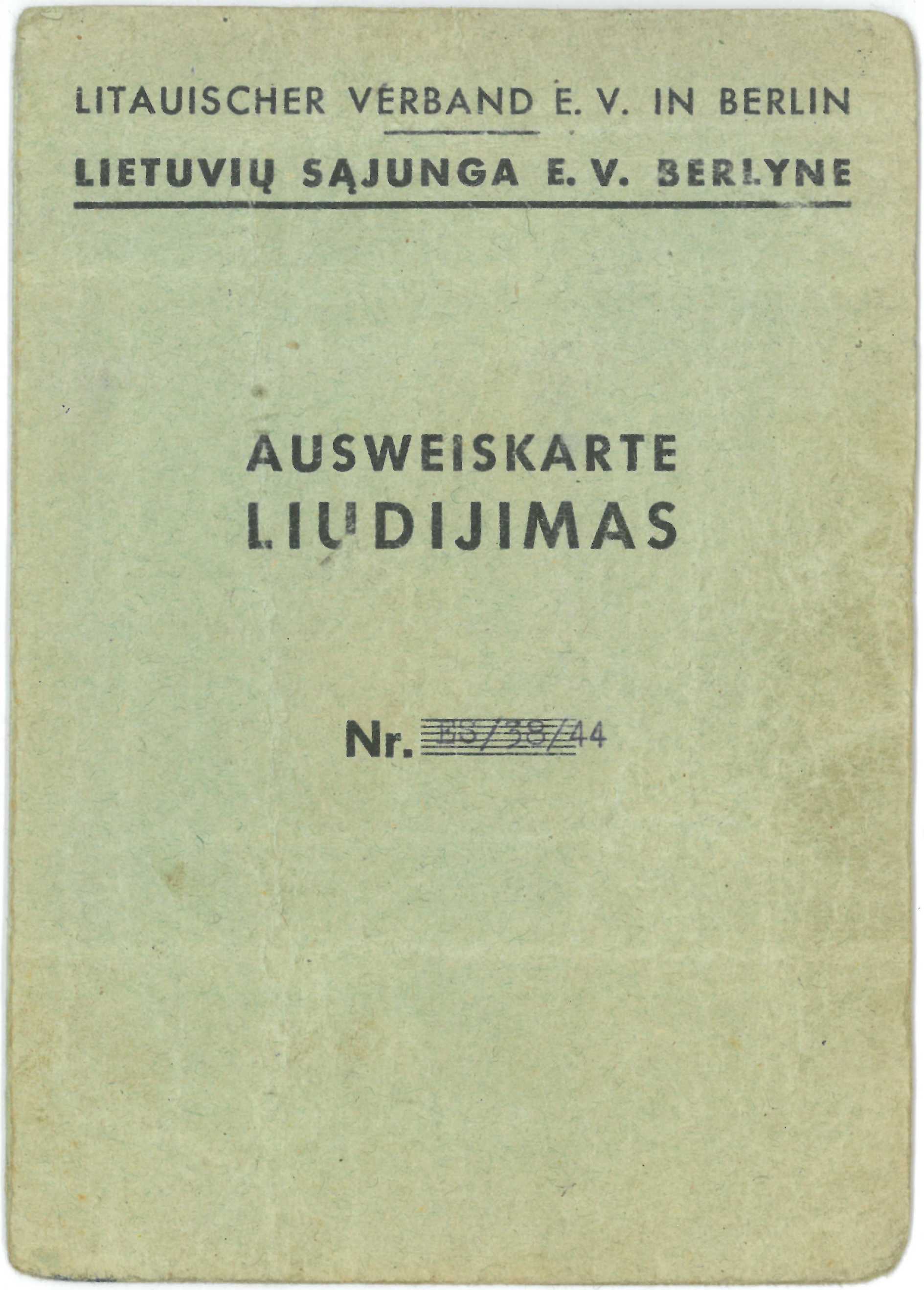 Lietuvių sąjungos Berlyne liudijimas, išduotas Česlovui Senkevičiui. 1944 m. rugpjūčio 2 d.