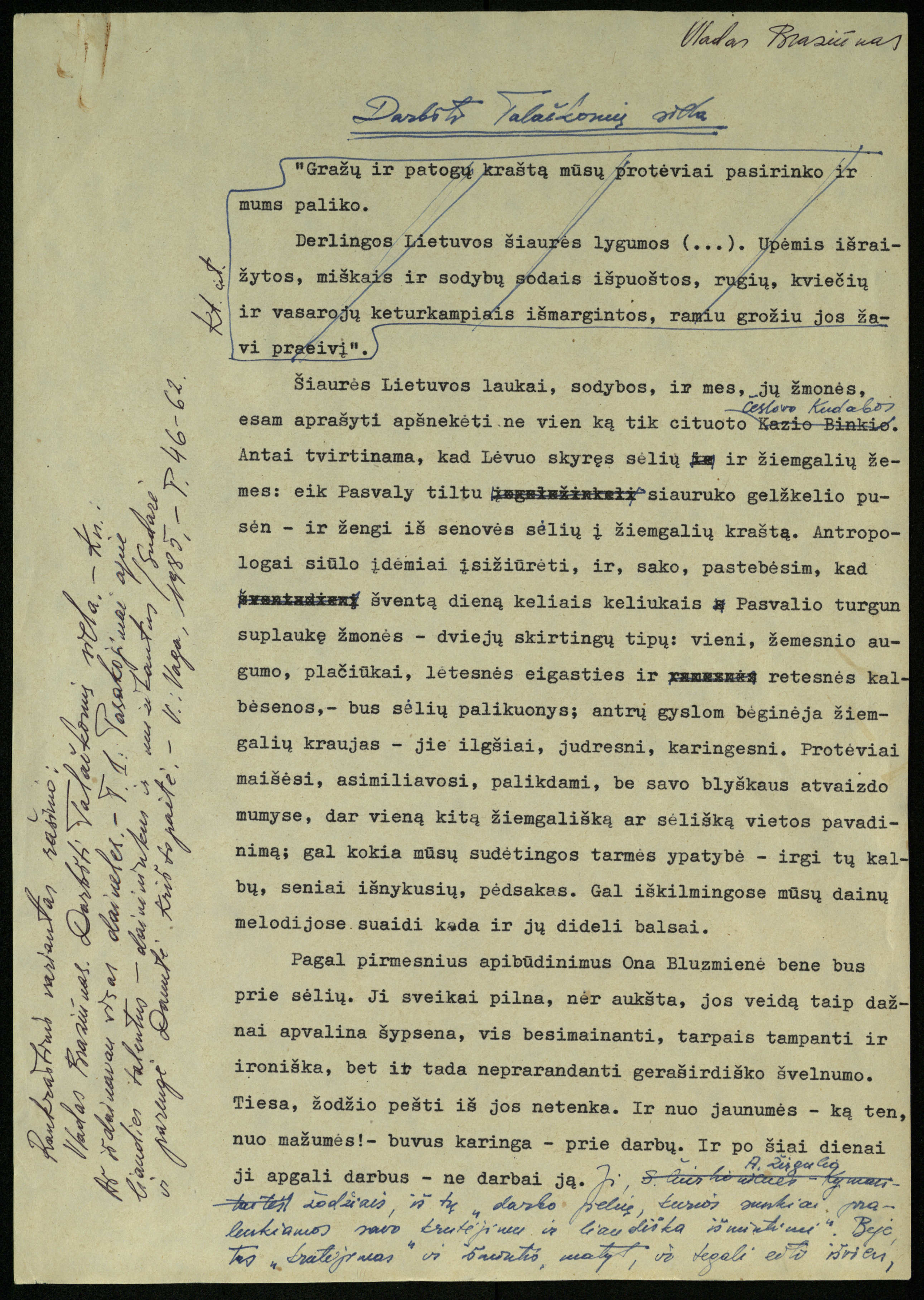Mašinraštis/rankraštis. Vladas Braziūnas. Darbšti Talačkonių siela. 1983–1984 m. 