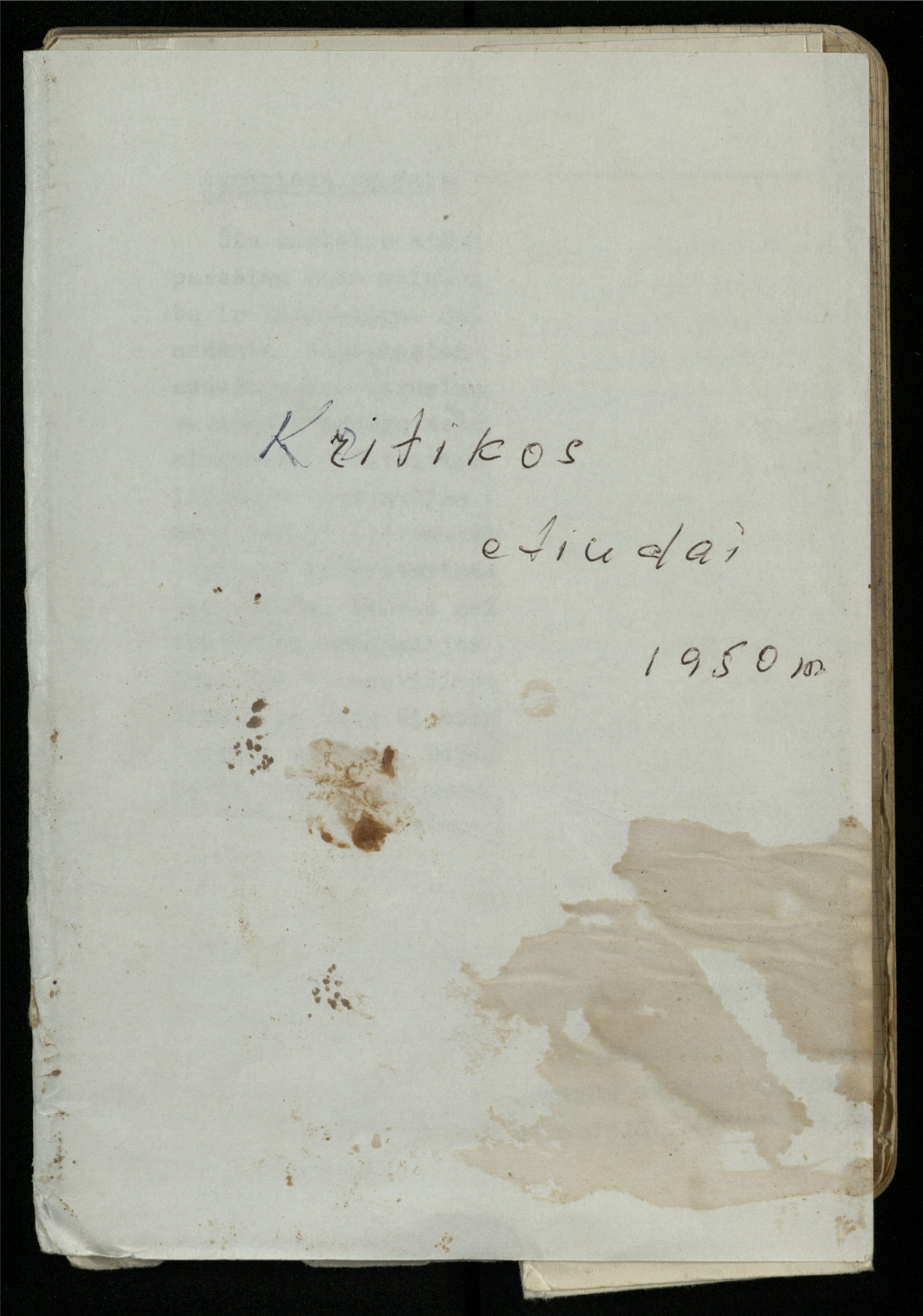Žurnalisto, literato, vertėjo Kazimiero Pūro sąsiuvinis „Kritikos etiudai. 1950 m.“