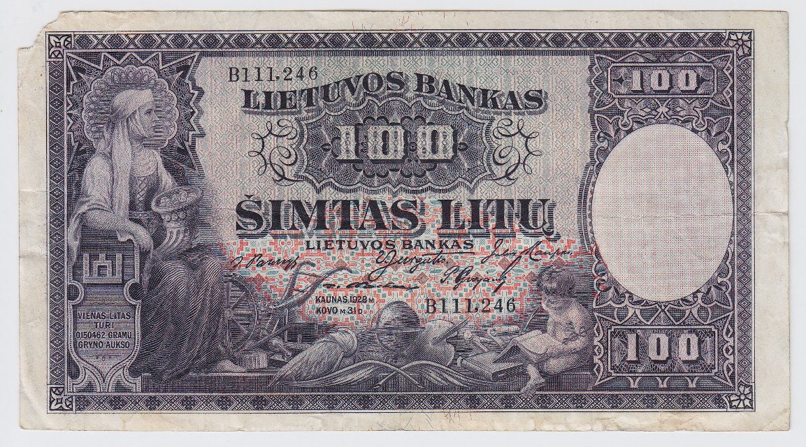 Banknotas. 100 litų. 1928 m. kovo 31 d. Lietuva