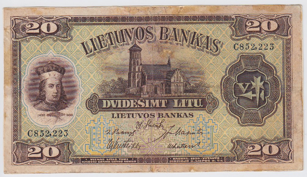 Banknotas. 20 litų. 1930 m. liepos 5 d. Lietuva