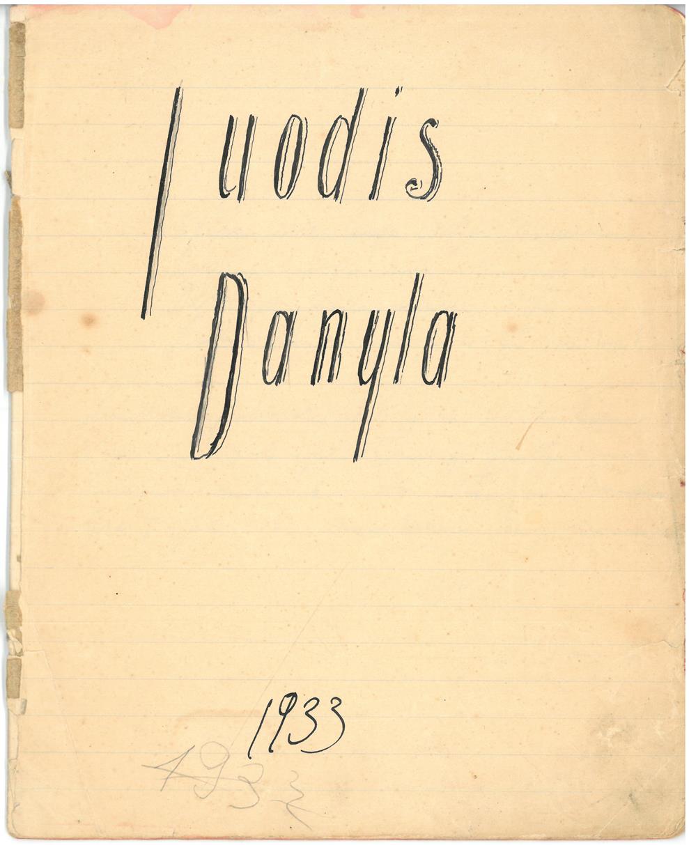 Albino Vaitkaus (Mariaus Katiliškio) eilėraščių sąsiuvinis. Pasirinktas slapyvardis – Juodis Danyla. 1933 m. 

