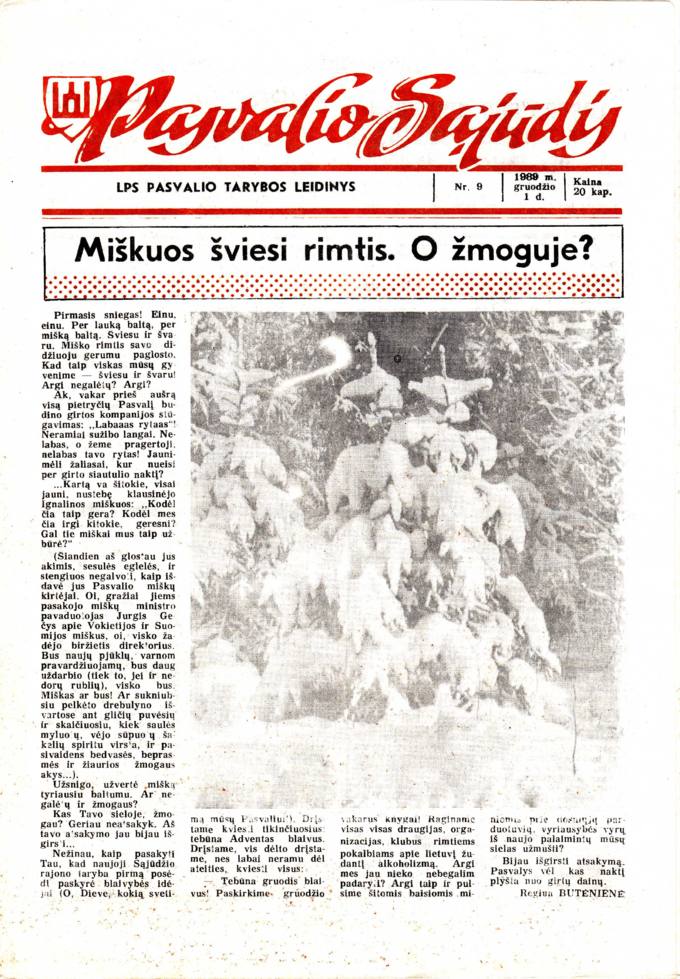 Pasvalio Sąjūdis: LPS Pasvalio Tarybos leidinys. 1989, nr. 9, gruodžio 1