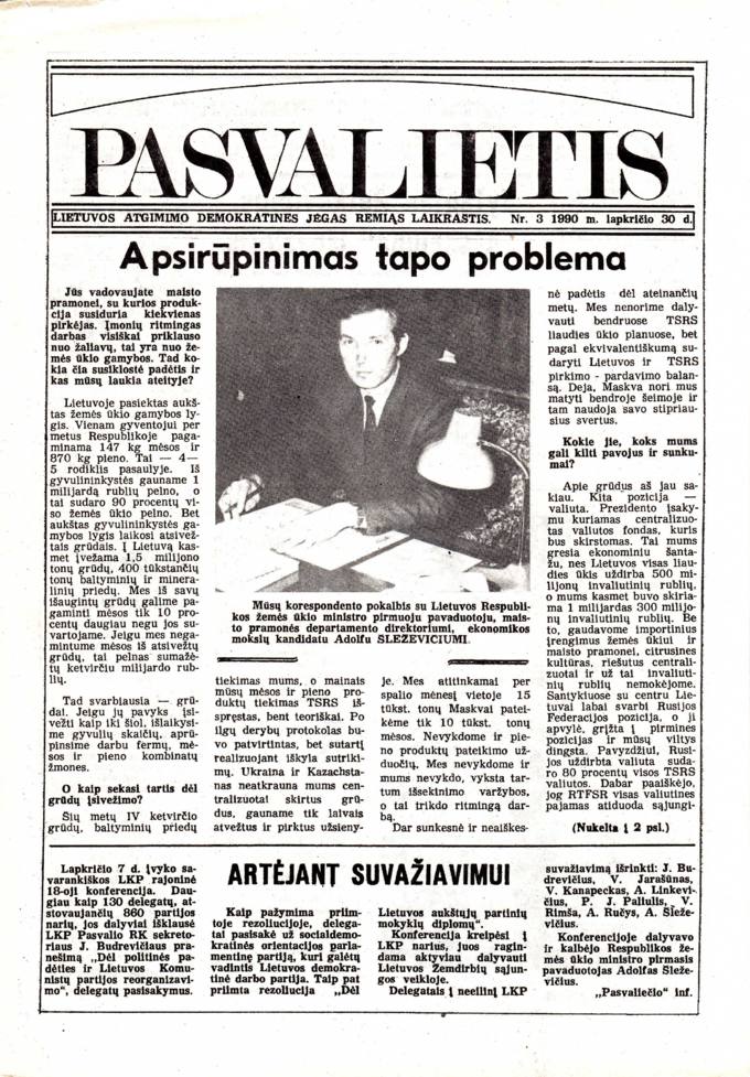 Pasvalietis: Lietuvos atgimimo demokratines jėgas remiąs laikraštis. 1990, nr. 3, lapkričio 30