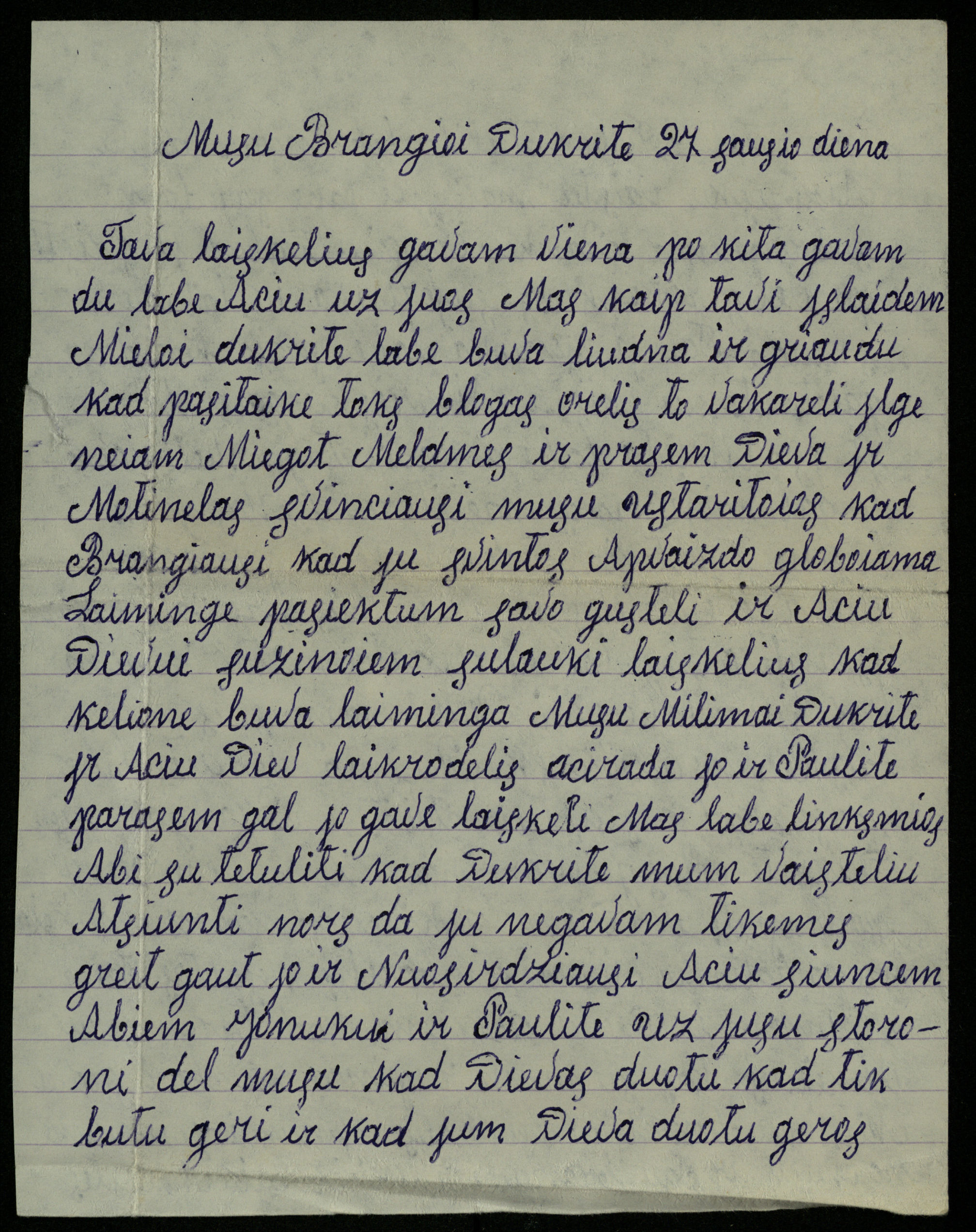 Tėvų laiškas Paulei Mikelinskaitei. Sausio 27 d. 