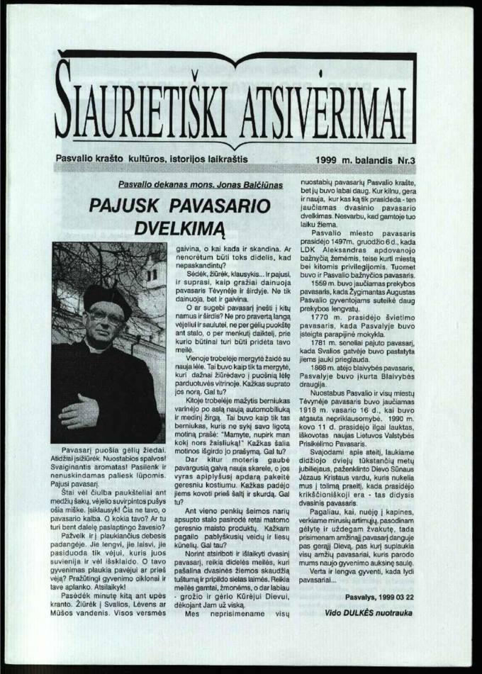  Šiaurietiški atsivėrimai : Pasvalio krašto kultūros, istorijos laikraštis 1999, nr. 3