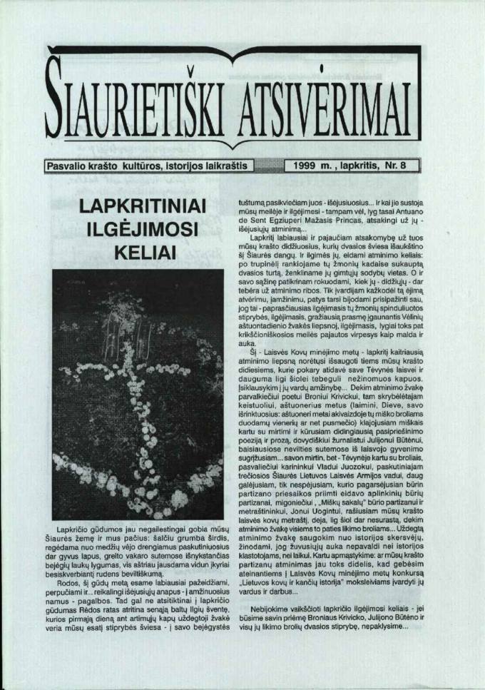 Šiaurietiški atsivėrimai : Pasvalio krašto kultūros, istorijos laikraštis  1999, nr. 8