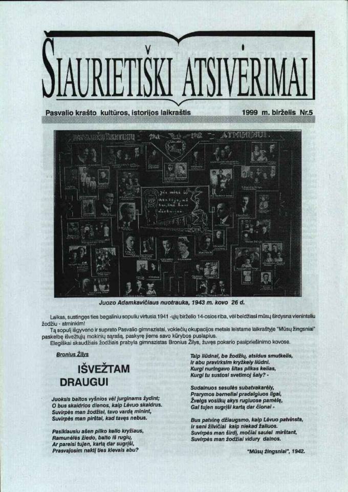  Šiaurietiški atsivėrimai : Pasvalio krašto kultūros, istorijos laikraštis 1999, nr. 5