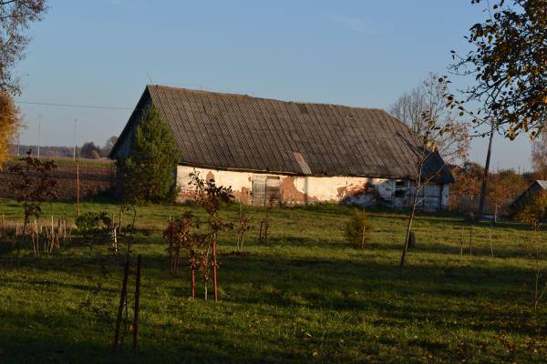 Saločių dvaro teritorijoje esantis ūkinės paskirties pastatas. Nuotrauka iš Pasvalio Mariaus Katiliškio viešosios bibliotekos Krašto kultūros dokumentavimo centro fondų, 2015