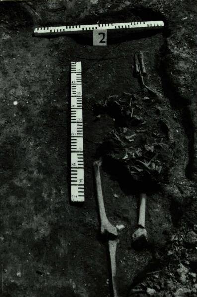 Norelių kapinynas. Perkasa I. Kapas nr. 2. (kv. A-4-5-B-4) iš šiaurės vakarų pusės: [nuotrauka] // Tebelškis P. Norelių kapinynas: IP 2399/A (Pasvalio r.) 1997 m. žvalgomųjų archeologinių tyrimų ataskaita. – Vilnius, 1997. 