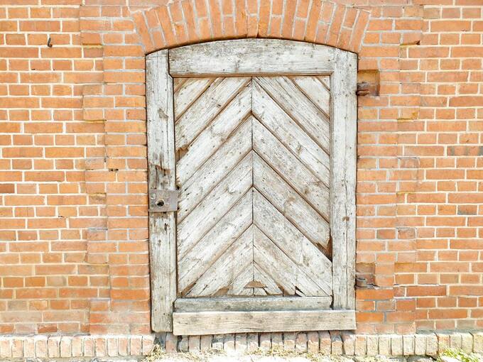 Pajiešmenių dvaro ūkinio pastato durys. Tomos Mikalajūnaitės nuotrauka, 2020