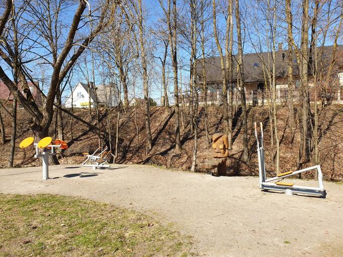 Skulptūra poeto Vlado Braziūno draugiškas šaržas Svalios parkelyje „Pasvalio Šveicarijoje“. Tomos Mikalajūnaitės nuotrauka, 2019