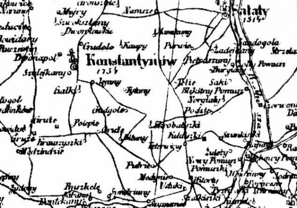 1855 m. miestelio ir aplinkos kartografinis vaizdas. Žemėlapio fragmentas. 