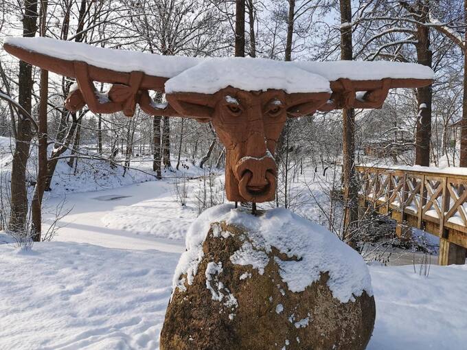 Skulptūra „Pasvaliukas“ Svalios parke, „Pasvalio Šveicarijoje“. Almos Balčiūnienės nuotrauka, 2021.