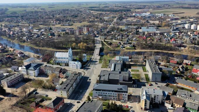 Pasvalio miesto vaizdas iš paukščio skrydžio. Dainiaus Vareikos nuotrauka, 2020