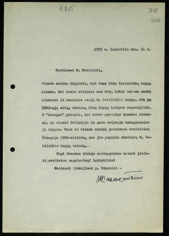 Žurnalisto Vytauto Kazakevičiaus ir rašytojų Mariaus Katiliškio, Zinaidos Nagytės-Katiliškienės korespondencija. 1966–1984 m.
