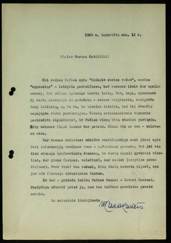Žurnalisto Vytauto Kazakevičiaus ir rašytojų Mariaus Katiliškio, Zinaidos Nagytės-Katiliškienės korespondencija. 1966–1984 m.