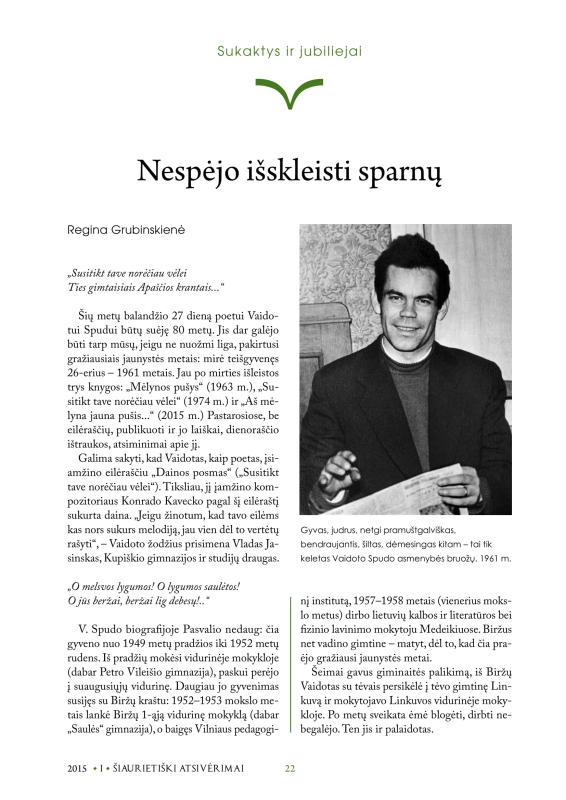 Šiaurietiški atsivėrimai : Pasvalio krašto istorijos ir kultūros žurnalas 2015, nr. 1 (38)