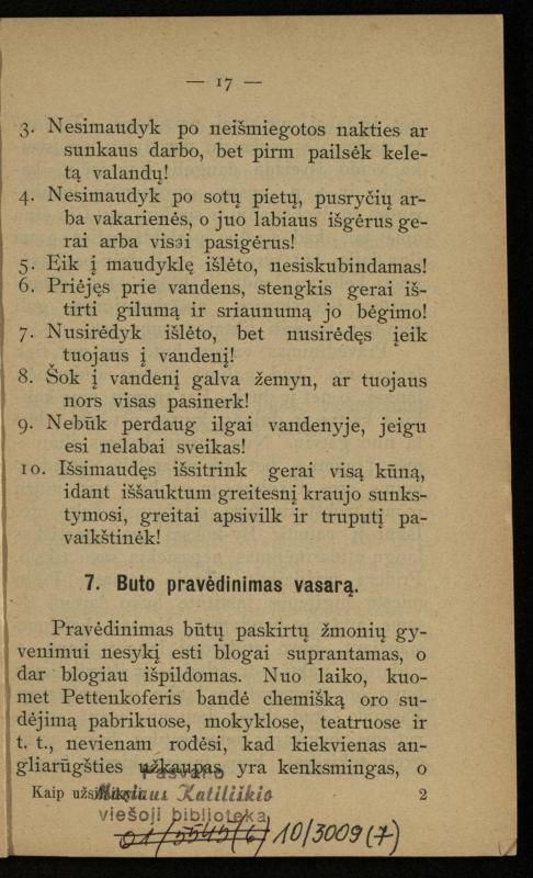 Kaip užsilaikyti pavasarį, vasarą, rudenį ir žiemą / [Otto Gotthilf Traenhart]; pagal d-rą med. L. Volbergą sutaisė d-ras A. Vileišis. – [Vilnius]: [„Vilniaus žinių“ red.], 1906 (Vilnius: „Vilniaus žinių“ sp.). – 91, [1] p.
