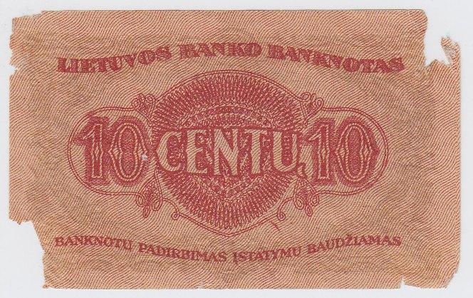 Banknotas. 10 centų. 1922 m. lapkričio 16 d. Lietuva