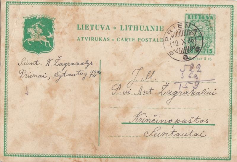 Kazimiero Žagrakalio laiškas Antanui Žagrakaliui, 1936 m.
