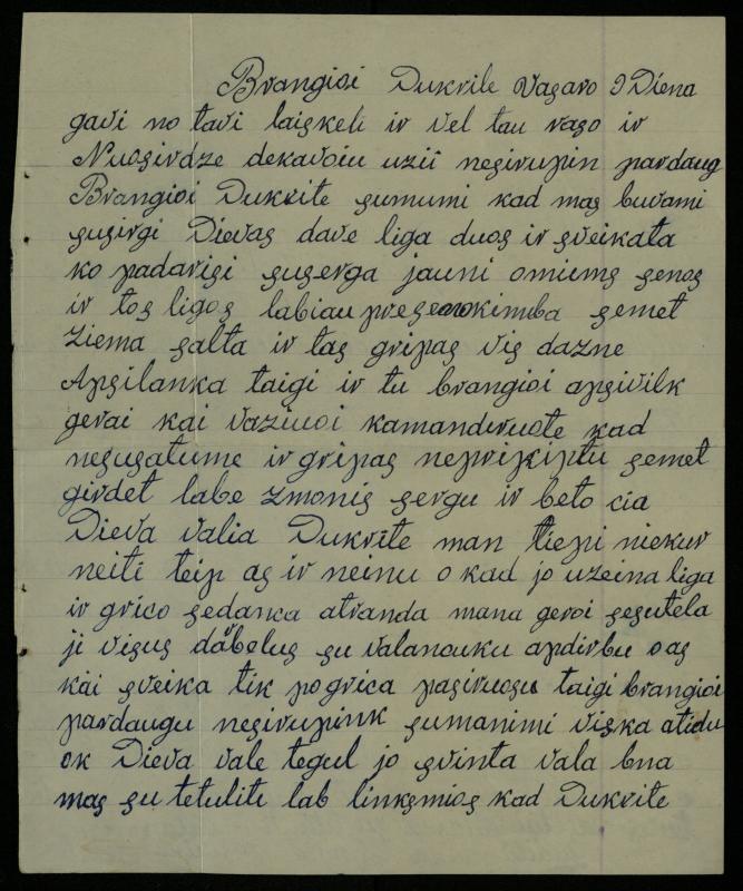 Tėvų laiškas Paulei Mikelinskaitei. Vasario 9 d.