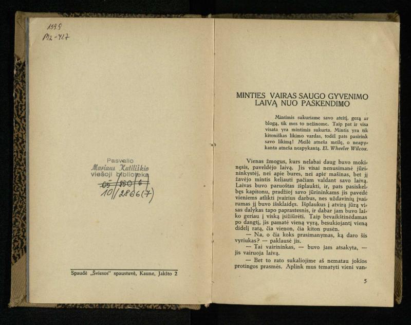 Minties galybė / Orison Swett Marden. – Kaunas: Fakelo leidinys, 1937. – 149, [2] p.
