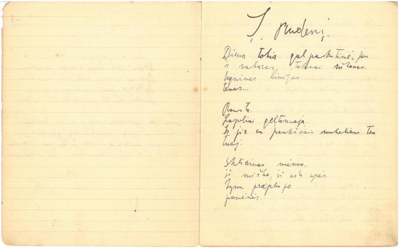 Albino Vaitkaus (Mariaus Katiliškio) eilėraščių sąsiuvinis. Pasirinktas slapyvardis – Juodis Danyla. 1933 m.