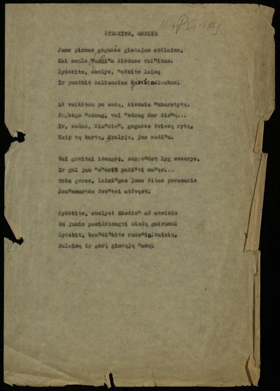 Žurnalisto, literato, vertėjo Kazimiero Pūro eilėraščių aplankas „Eilėraščiai – nuobiros“