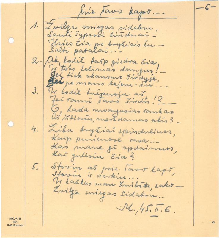 Rašytojo, savaitraščio „Tėviškės Žiburiai“ redaktoriaus Česlovo Senkevičiaus eilėraščiai. 1944–1946 m.