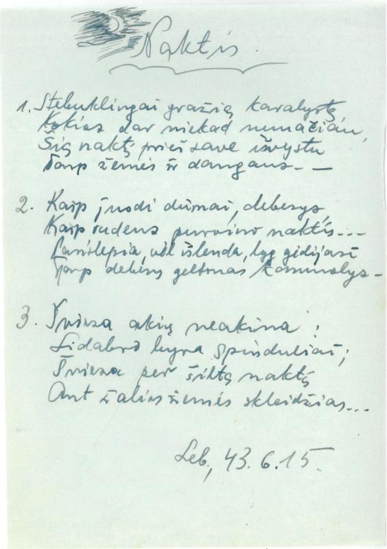 Rašytojo, savaitraščio „Tėviškės Žiburiai“ redaktoriaus Česlovo Senkevičiaus pavieniai eilėraščiai. 1943–1949 m.