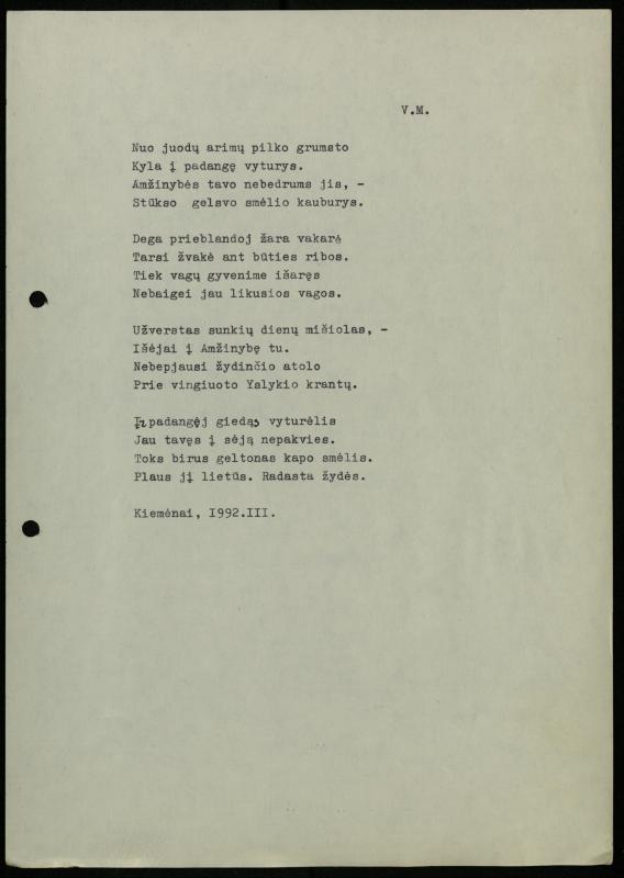 Žurnalisto, literato, vertėjo Kazimiero Pūro eilėraščių aplankas „Eilėraščiai – nuobiros“