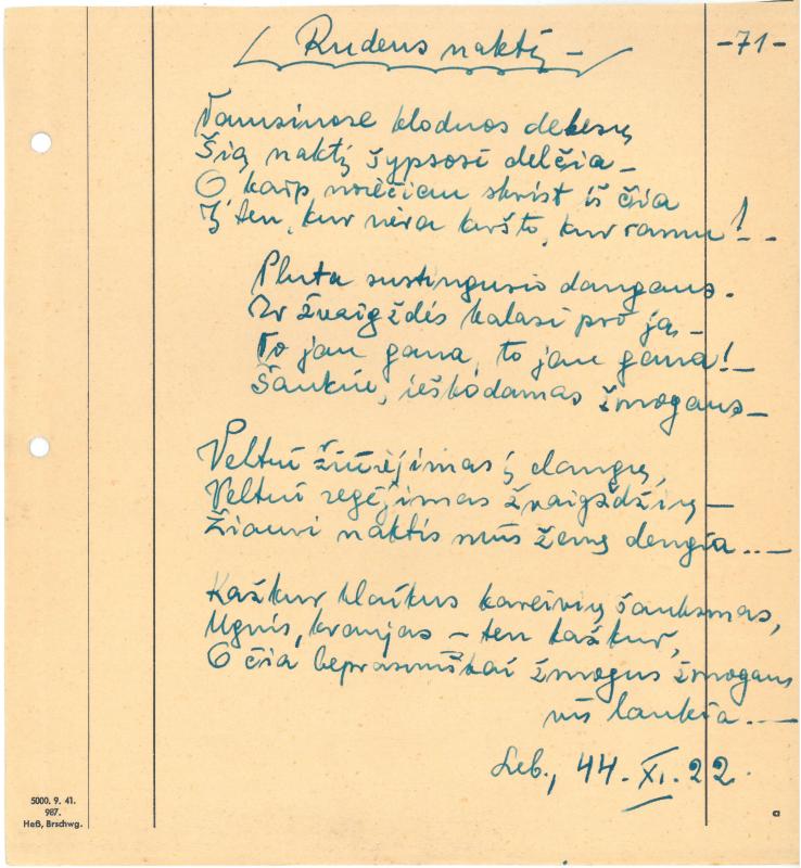 Rašytojo, savaitraščio „Tėviškės Žiburiai“ redaktoriaus Česlovo Senkevičiaus eilėraščiai. 1944–1946 m.