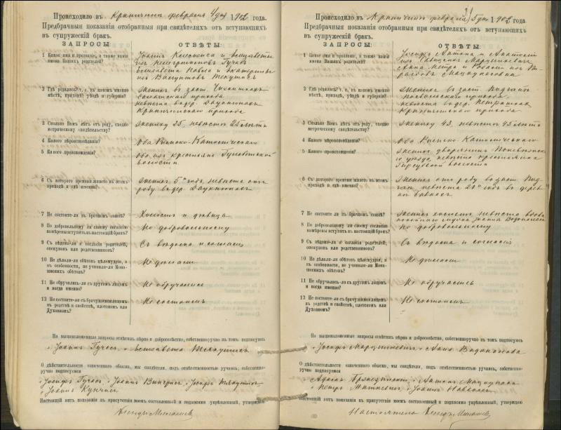 Krinčino Romos katalikų parapijos bažnyčios 1900–1911 metų priešjungtuvinės apklausos knyga