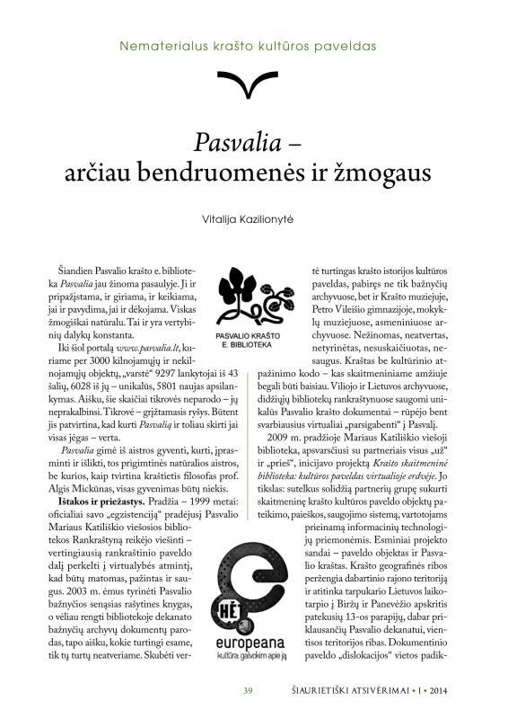 Šiaurietiški atsivėrimai : Pasvalio krašto istorijos ir kultūros žurnalas 2014, nr. 1 (36)