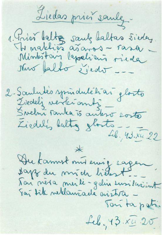 Rašytojo, savaitraščio „Tėviškės Žiburiai“ redaktoriaus Česlovo Senkevičiaus pavieniai eilėraščiai. 1943–1949 m.