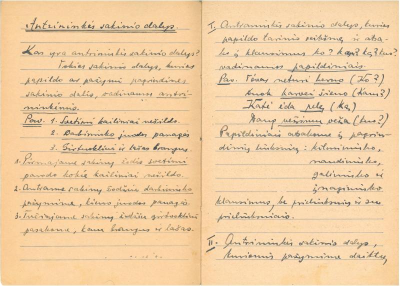 Rašytojo, savaitraščio „Tėviškės Žiburiai“ redaktoriaus Česlovo Senkevičiaus konspektai „Lietuvių kalbos sintaksė“
