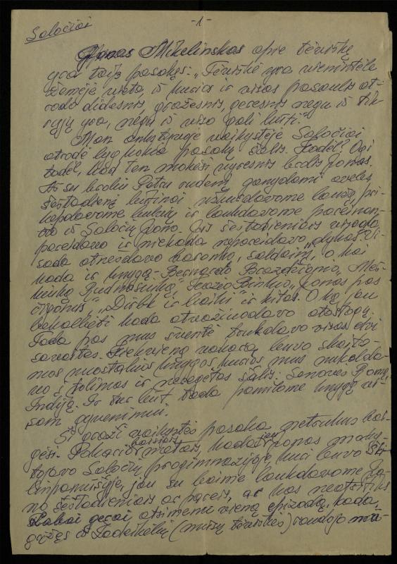 Paulė Mikelinskaitė. Jonas Mikelinskas apie tėviškę. Saločiai