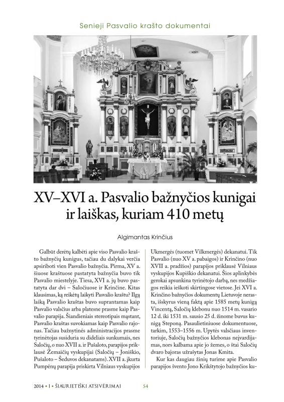 Šiaurietiški atsivėrimai : Pasvalio krašto istorijos ir kultūros žurnalas 2014, nr. 1 (36)