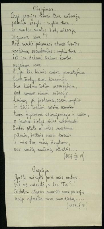 Rašytojo, savaitraščio „Tėviškės Žiburiai“ redaktoriaus Česlovo Senkevičiaus pavieniai eilėraščiai. 1937–1939 m.