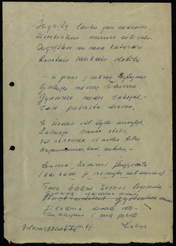 Žurnalisto, literato, vertėjo Kazimiero Pūro eilėraščių aplankas „Eilėraščiai – nuobiros“