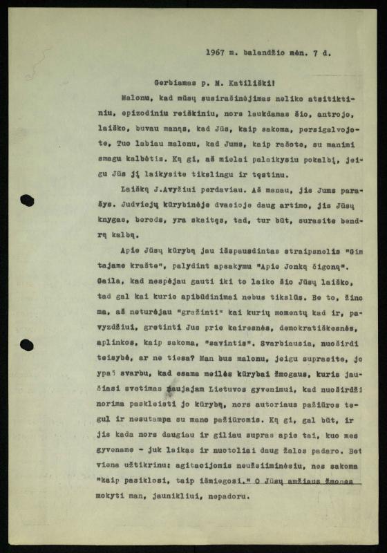 Žurnalisto Vytauto Kazakevičiaus ir rašytojų Mariaus Katiliškio, Zinaidos Nagytės-Katiliškienės korespondencija. 1966–1984 m.