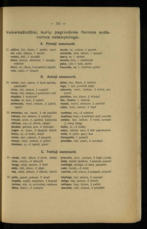 Lotynų kalbos chrestomatija: vidurinėms mokykloms vadovėlis (3-sios ir 4-sios klasės kursas) / K. Kliuksinas. – [Kaunas]: Koper. s-ga „Spaudos fondas“, 1932. – 191 p.