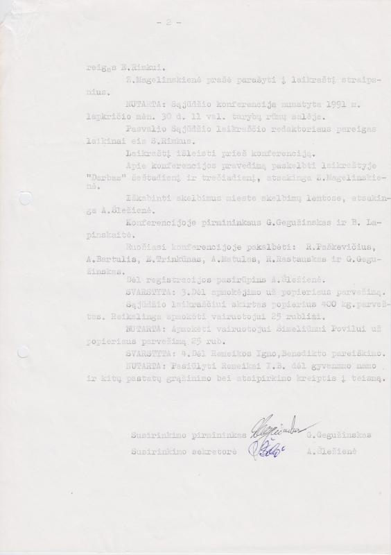 Lietuvos Sajūdžio Pasvalio rajono Tarybos susirinkimo, įvykusio 1991 m. lapkričio 7 d., PROTOKOLAS Nr. 26