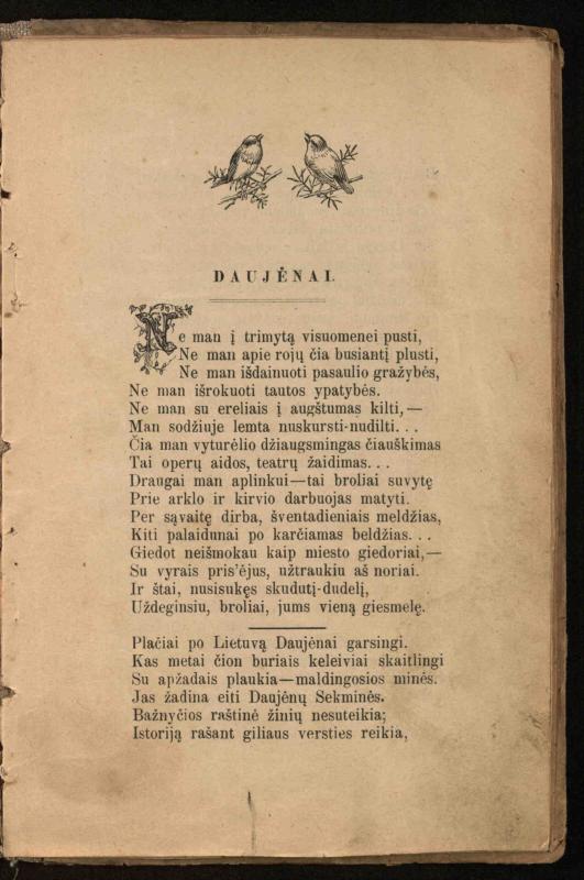 Daujėnai: eilės / A. Žalvarnio. – [S.l.]: [s.n.], 1910 (Kaunas: Saliamono Banaičio sp.). – 10 p.