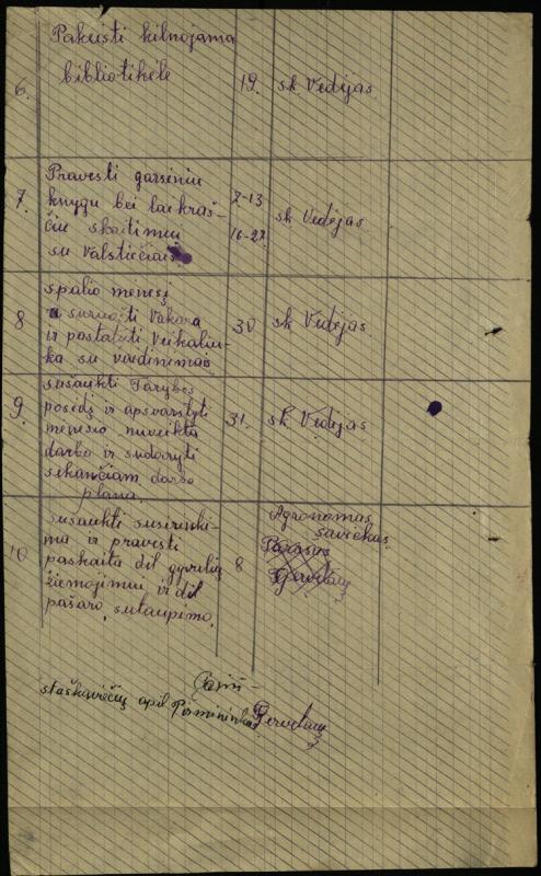 Vaškų vlsč. Staškavičių k. klubo-skaityklos darbo planas, 1949 m. spalio mėn.