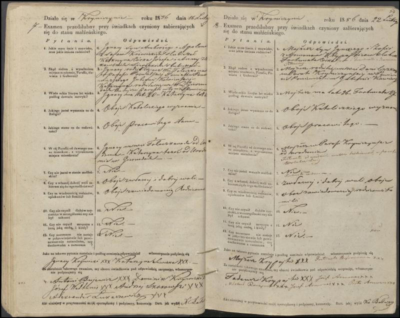 Krinčino Romos katalikų parapijos bažnyčios 1853–1862 metų priešjungtuvinės apklausos knyga