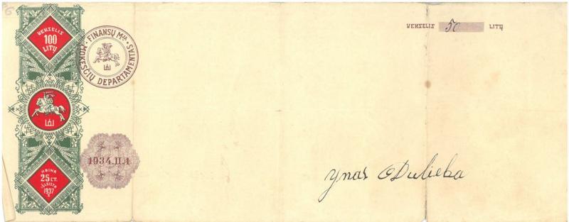 Vekselis. 50 litų vertės, 1934 m. vasario 1 d.