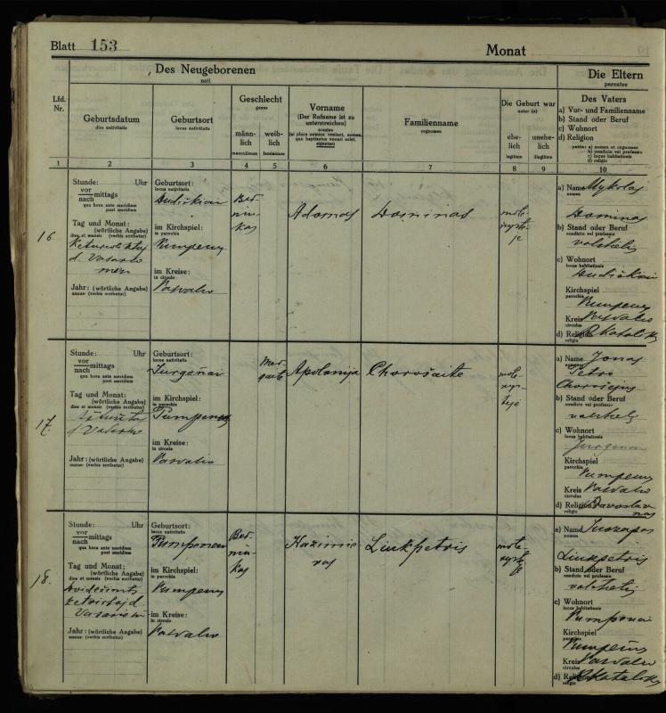 Pumpėnų Romos katalikų parapijos bažnyčios 1916–1921 metų krikšto metrikų knyga